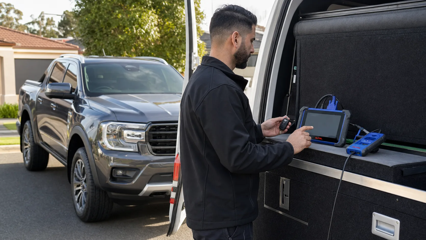 Locksmith programming a Ford Ranger car key in Melbourne