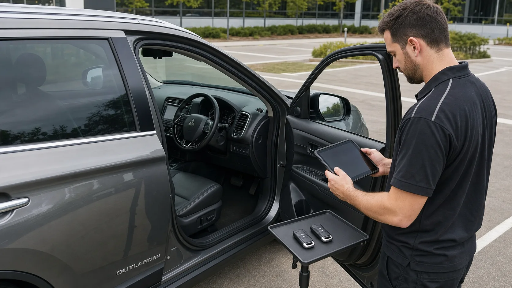 Locksmith programming a smart key for a Mitsubishi Outlander in Melbourne
