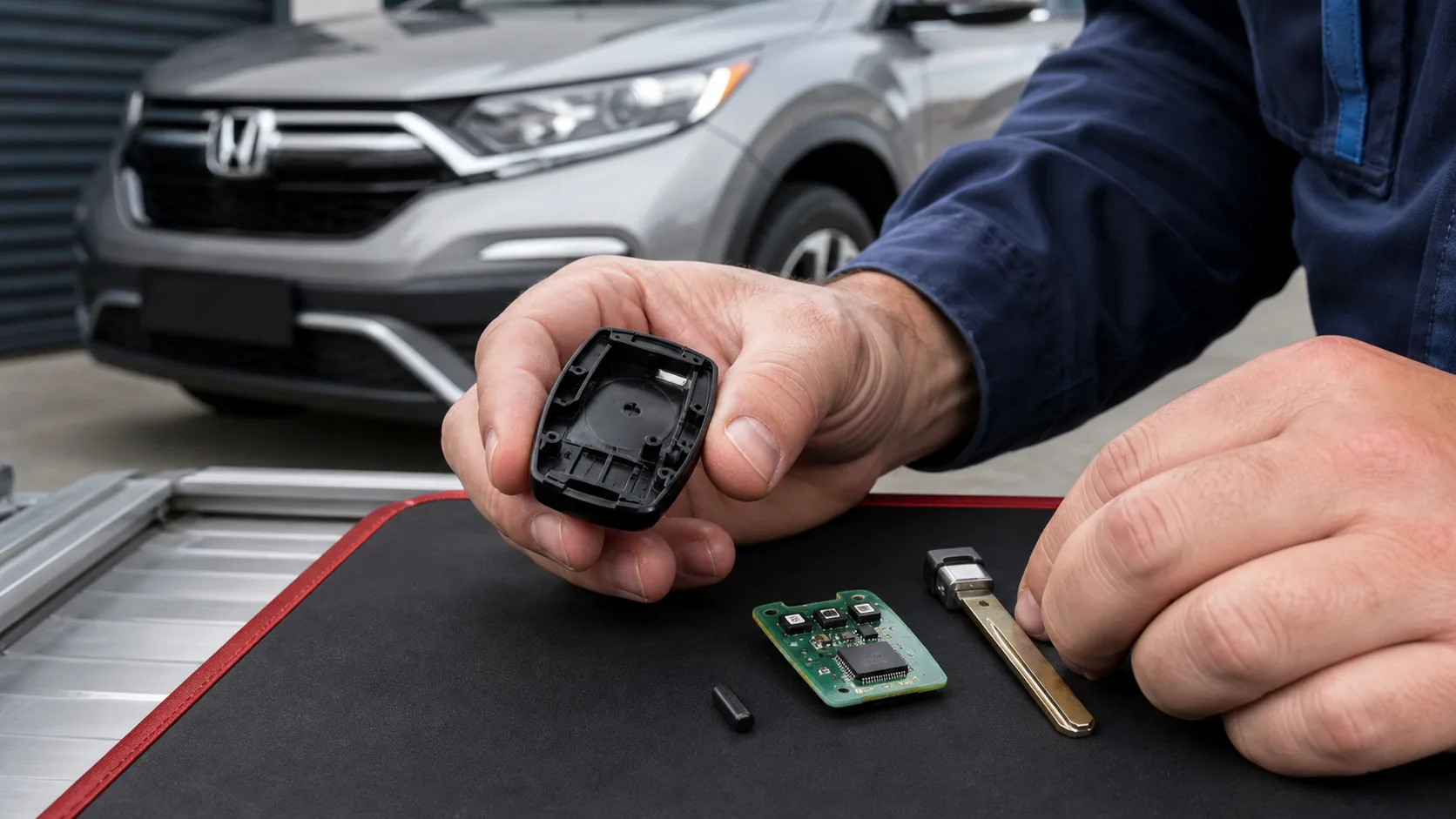 Transponder car key being replaced by an automotive locksmith